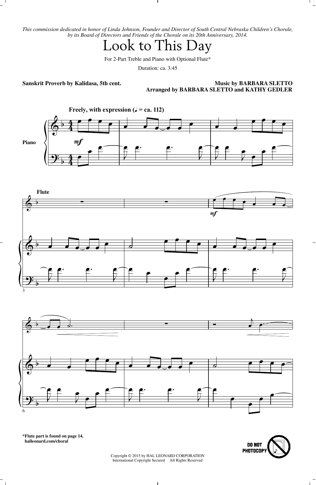 Download Barbara Sletto Look To This Day Sheet Music and learn how to play 2-Part Choir PDF digital score in minutes