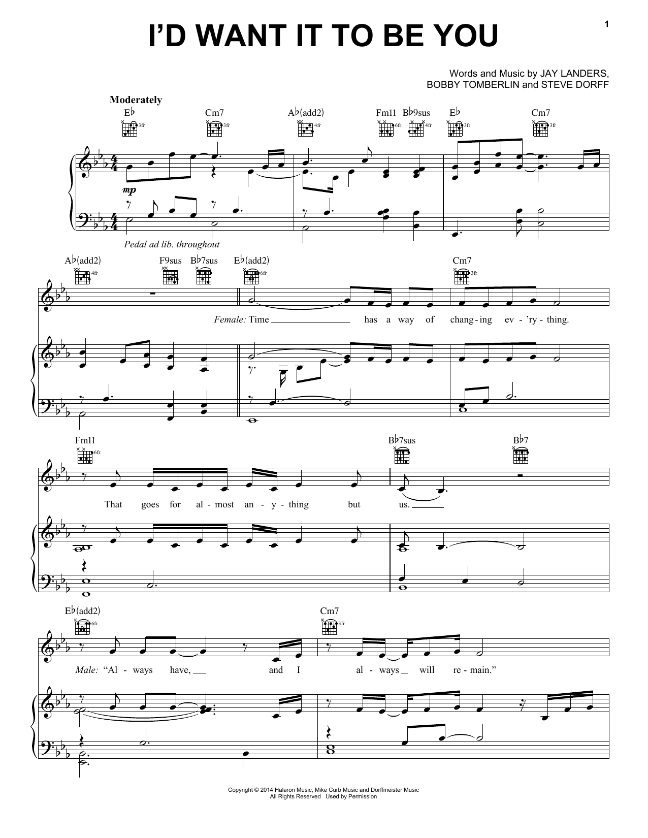 Download Barbra Streisand and Blake Shelton I'd Want It To Be You Sheet Music and learn how to play Piano, Vocal & Guitar (Right-Hand Melody) PDF digital score in minutes