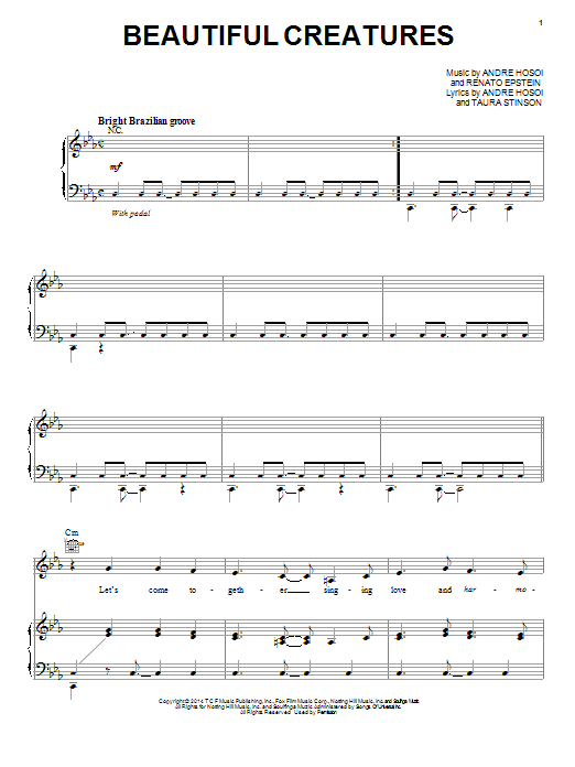 Download Barbatuques Beautiful Creatures Sheet Music and learn how to play Piano, Vocal & Guitar (Right-Hand Melody) PDF digital score in minutes