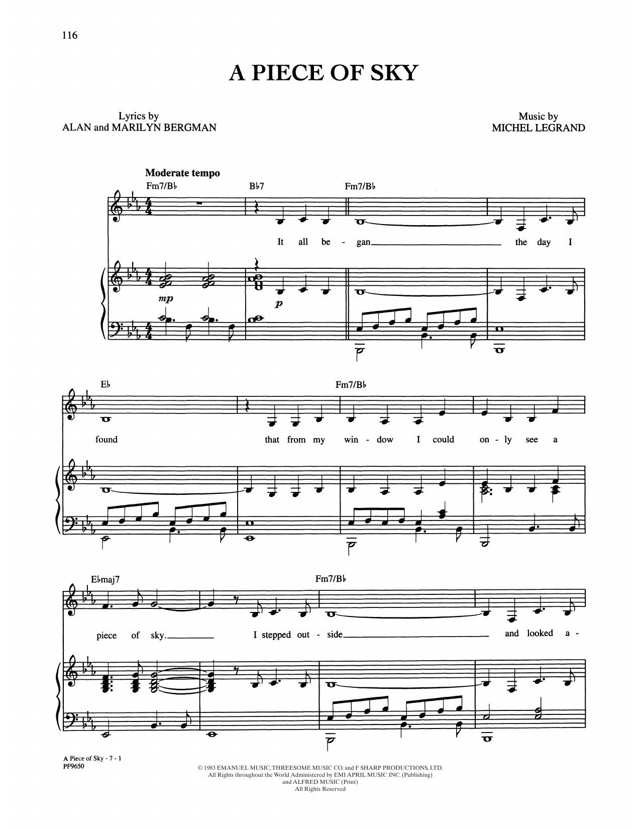 Download Barbra Streisand A Piece Of Sky (from Yentl) Sheet Music and learn how to play Piano, Vocal & Guitar Chords (Right-Hand Melody) PDF digital score in minutes