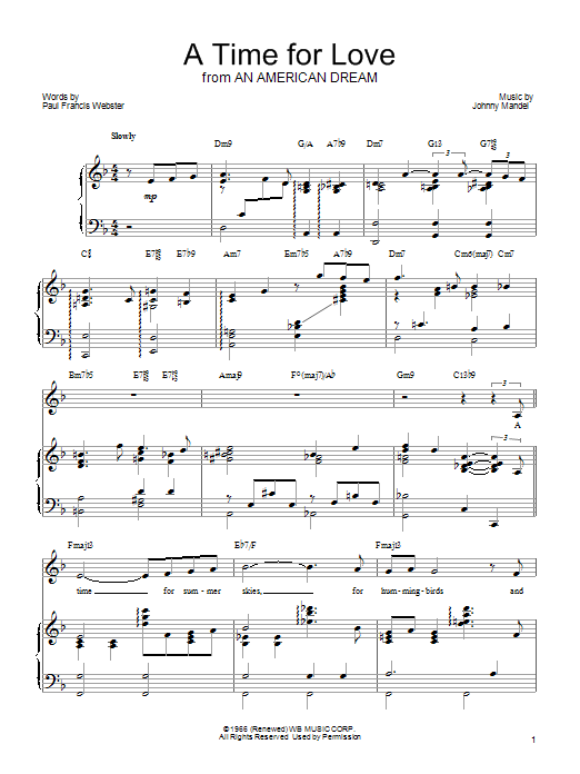 Download Barbra Streisand A Time For Love Sheet Music and learn how to play Piano, Vocal & Guitar (Right-Hand Melody) PDF digital score in minutes