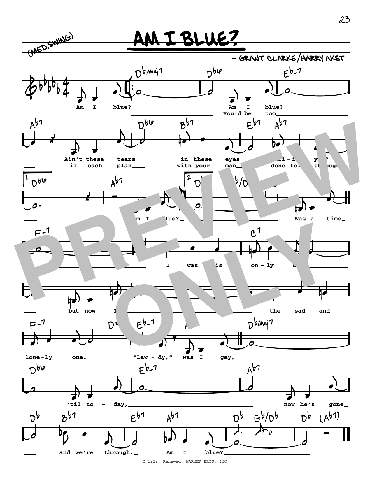 Download Barbra Streisand Am I Blue? (Low Voice) Sheet Music and learn how to play Real Book – Melody, Lyrics & Chords PDF digital score in minutes