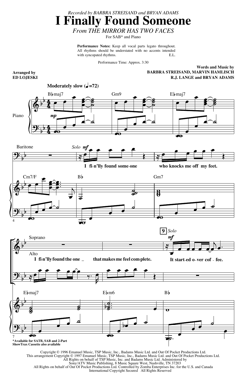 Download Barbra Streisand and Bryan Adams I Finally Found Someone (arr. Ed Lojeski) Sheet Music and learn how to play SATB Choir PDF digital score in minutes