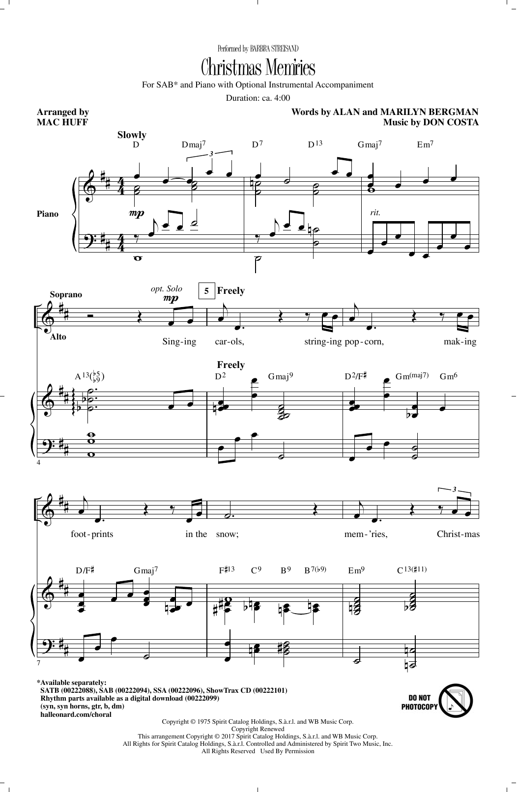 Download Mac Huff Christmas Mem'ries Sheet Music and learn how to play SAB PDF digital score in minutes