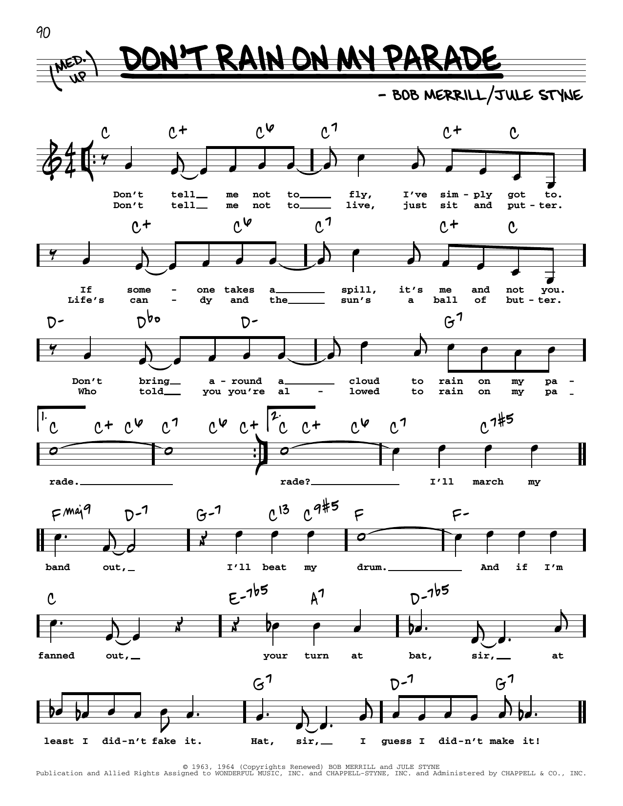 Download Barbra Streisand Don't Rain On My Parade (Low Voice) Sheet Music and learn how to play Real Book – Melody, Lyrics & Chords PDF digital score in minutes