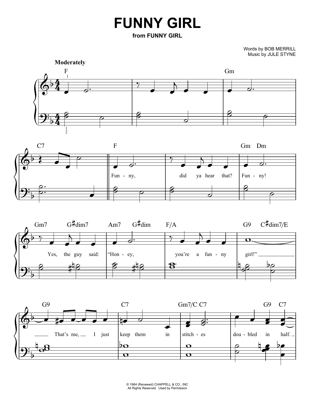 Download Barbra Streisand Funny Girl (from Funny Girl) Sheet Music and learn how to play Easy Piano PDF digital score in minutes