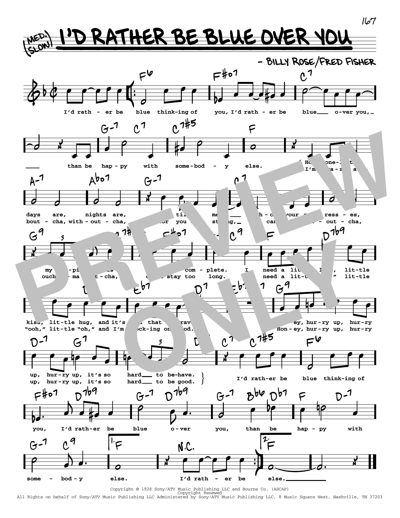 Download Barbra Streisand I'd Rather Be Blue Over You (from Funny Girl) (High Voice) Sheet Music and learn how to play Real Book – Melody, Lyrics & Chords PDF digital score in minutes