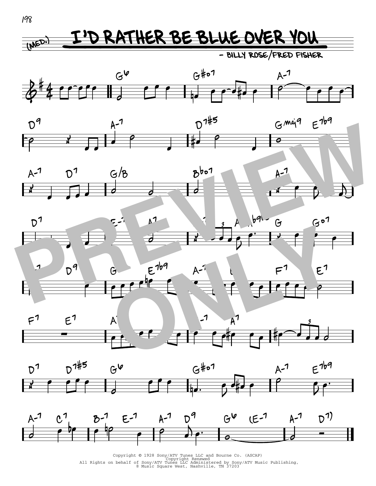 Download Barbra Streisand I'd Rather Be Blue Over You (from Funny Girl) Sheet Music and learn how to play Real Book – Melody & Chords PDF digital score in minutes