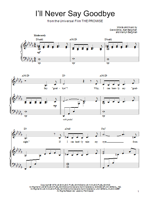Download Barbra Streisand I'll Never Say Goodbye Sheet Music and learn how to play Piano, Vocal & Guitar (Right-Hand Melody) PDF digital score in minutes