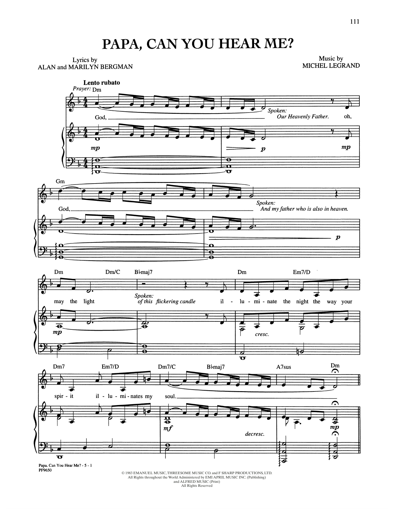 Download Barbra Streisand Papa, Can You Hear Me? (from Yentl) Sheet Music and learn how to play Piano, Vocal & Guitar Chords (Right-Hand Melody) PDF digital score in minutes