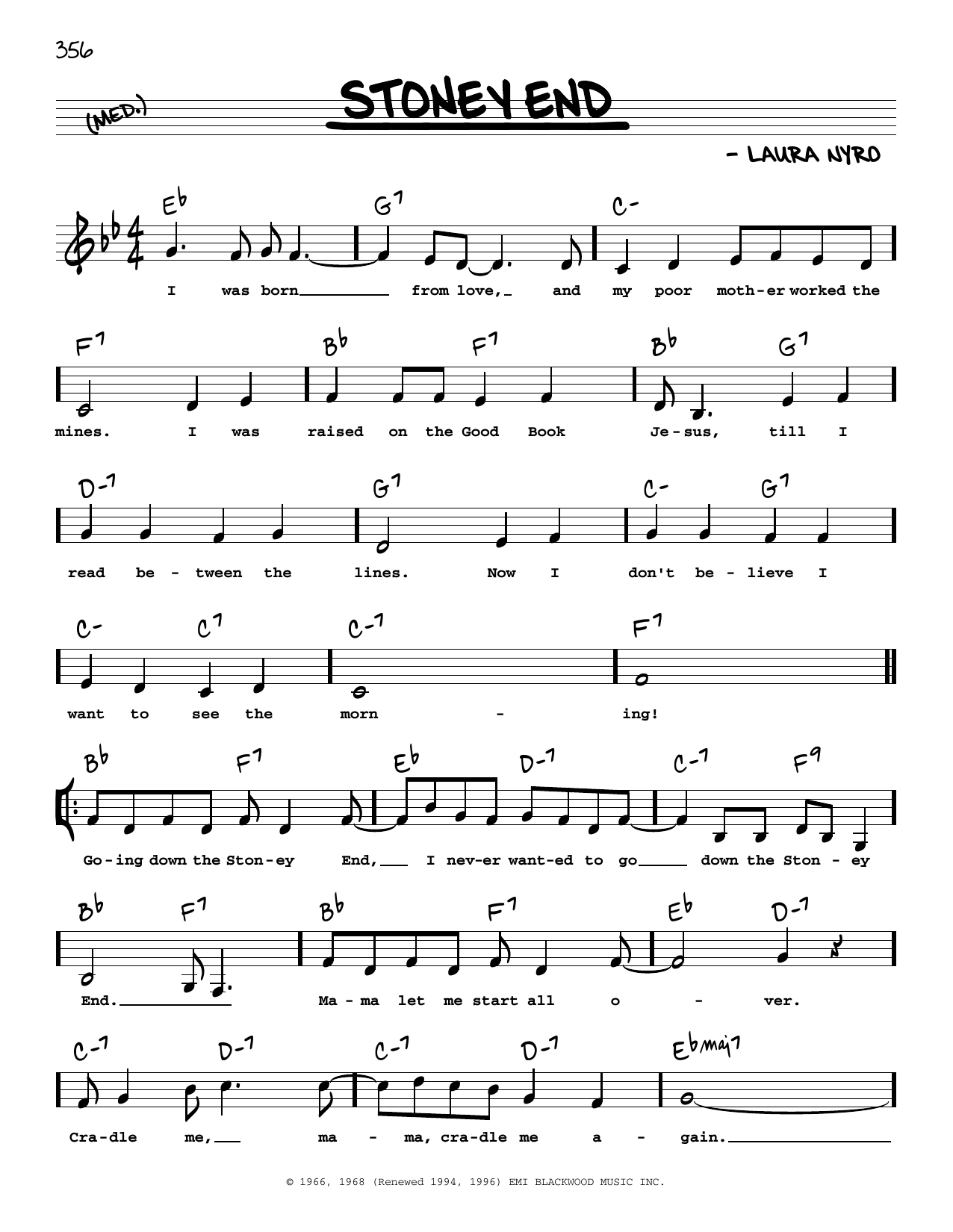 Download Barbra Streisand Stoney End (Low Voice) Sheet Music and learn how to play Real Book – Melody, Lyrics & Chords PDF digital score in minutes