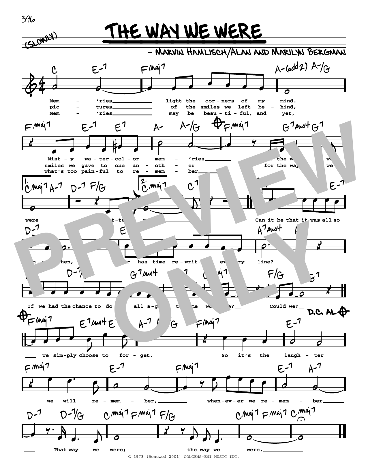 Download Barbra Streisand The Way We Were (High Voice) Sheet Music and learn how to play Real Book – Melody, Lyrics & Chords PDF digital score in minutes