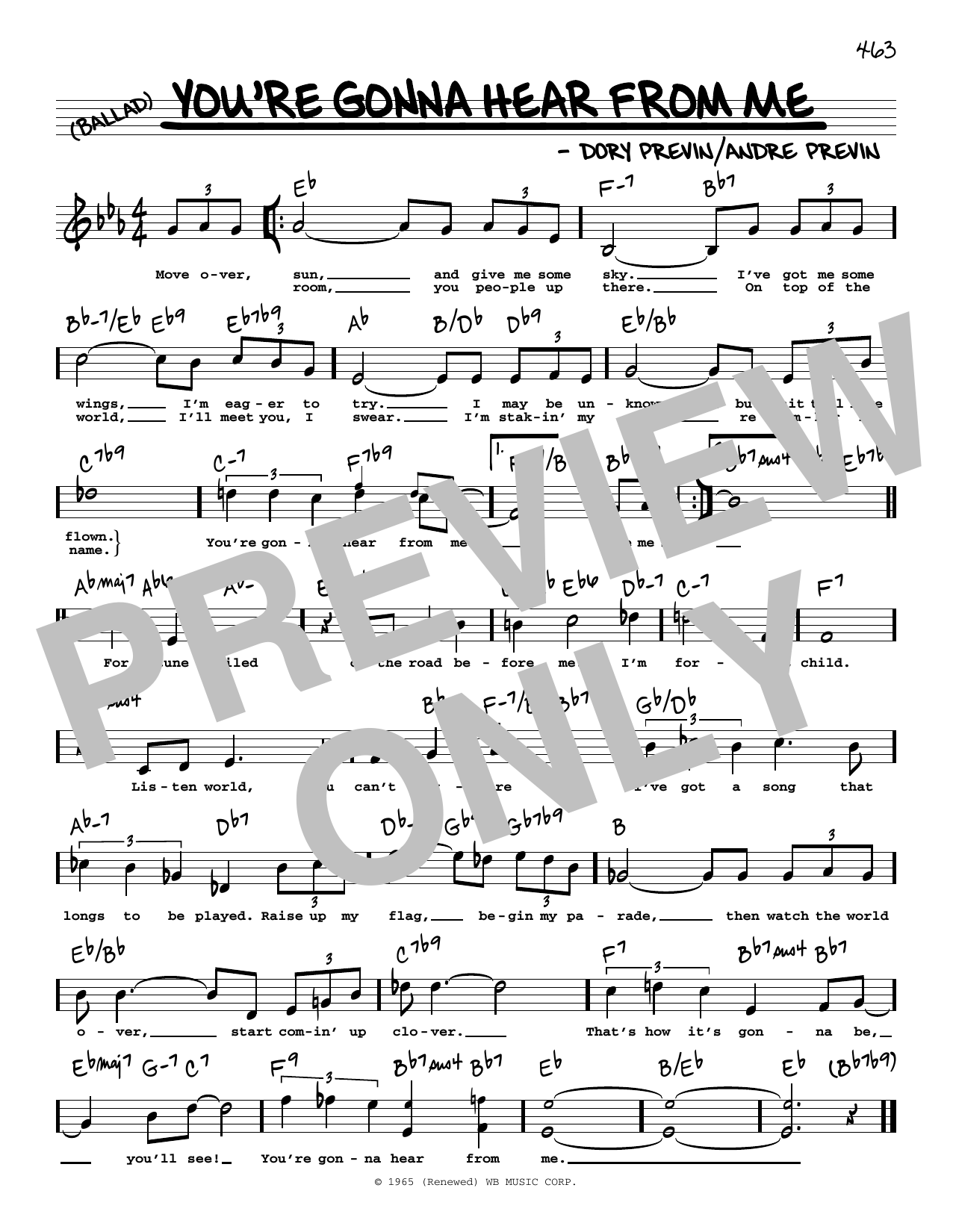 Download Barbra Streisand You're Gonna Hear From Me (High Voice) (from Inside Daisy Clover) Sheet Music and learn how to play Real Book – Melody, Lyrics & Chords PDF digital score in minutes