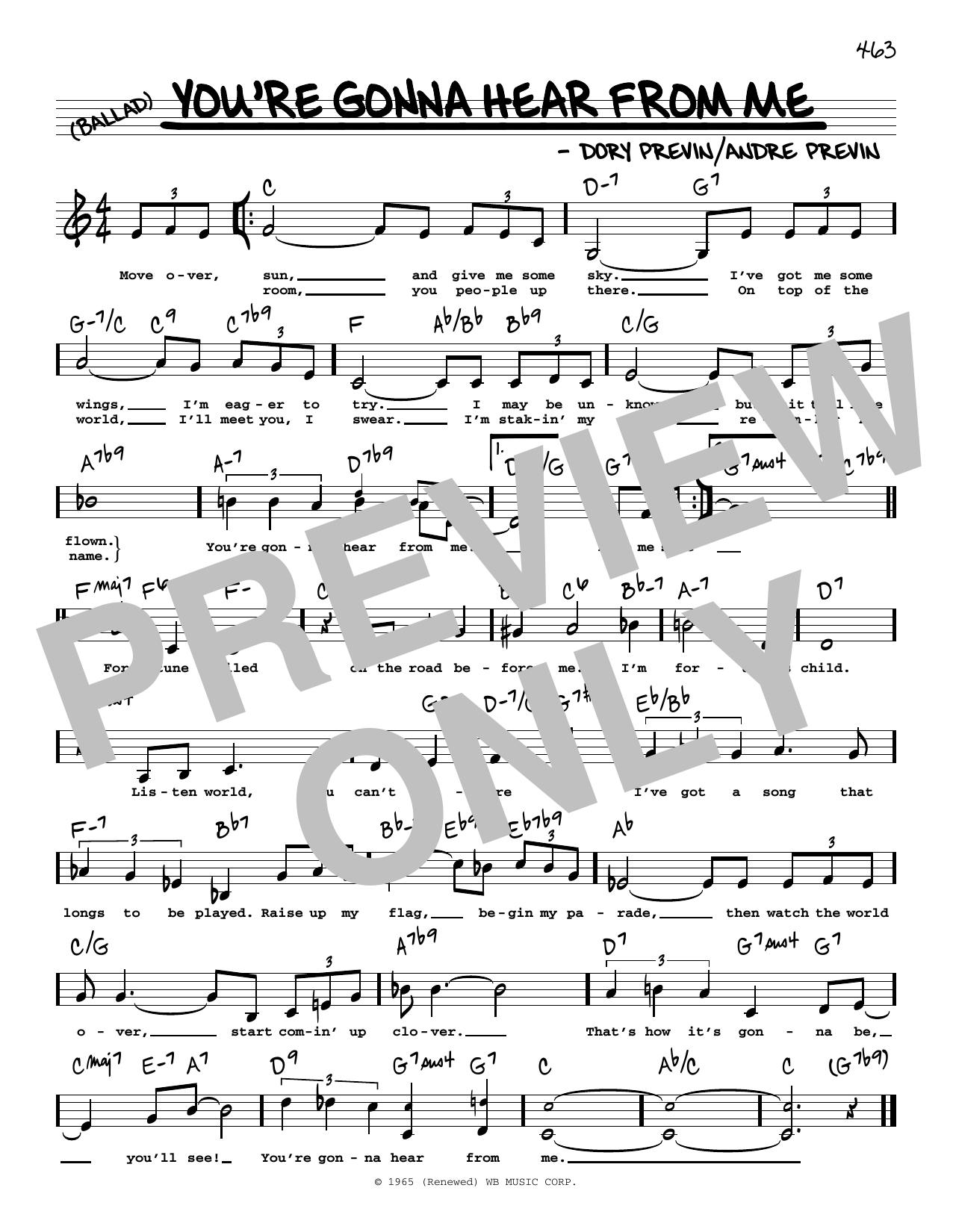 Download Barbra Streisand You're Gonna Hear From Me (Low Voice) Sheet Music and learn how to play Real Book – Melody, Lyrics & Chords PDF digital score in minutes