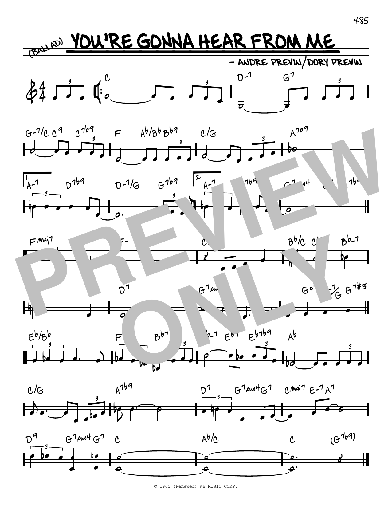 Download Barbra Streisand You're Gonna Hear From Me Sheet Music and learn how to play Real Book – Melody & Chords PDF digital score in minutes