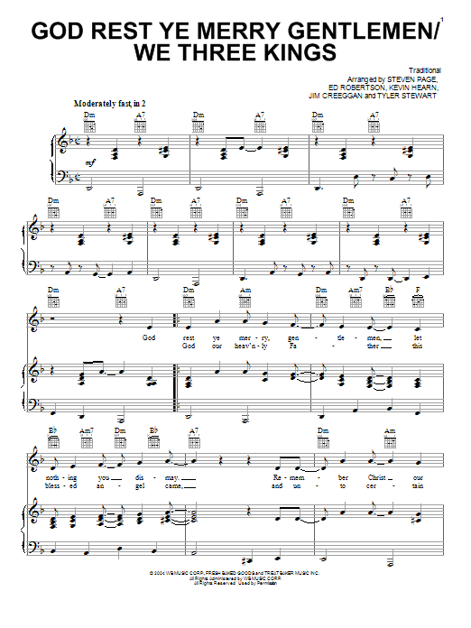 Download Barenaked Ladies and Sarah McLachlan God Rest Ye Merry Gentlemen/We Three Kings Sheet Music and learn how to play Lead Sheet / Fake Book PDF digital score in minutes