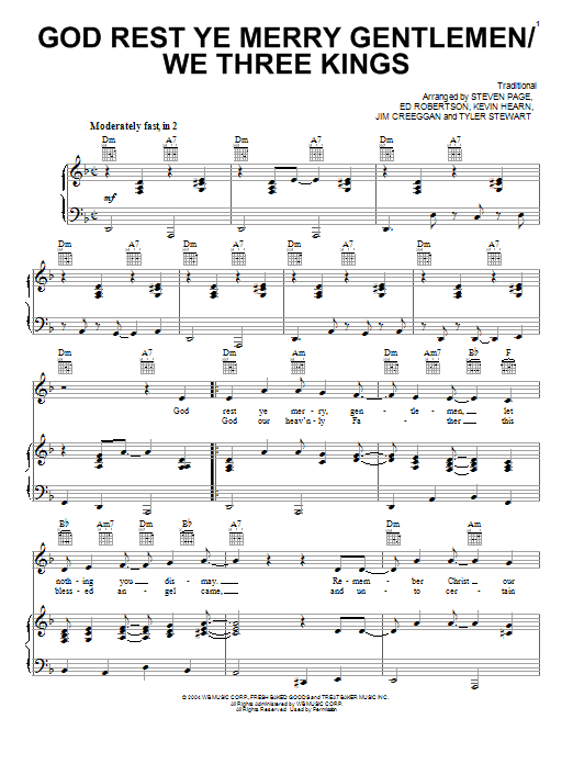 Download Barenaked Ladies God Rest Ye Merry Gentlemen/We Three Kings Sheet Music and learn how to play Piano, Vocal & Guitar (Right-Hand Melody) PDF digital score in minutes