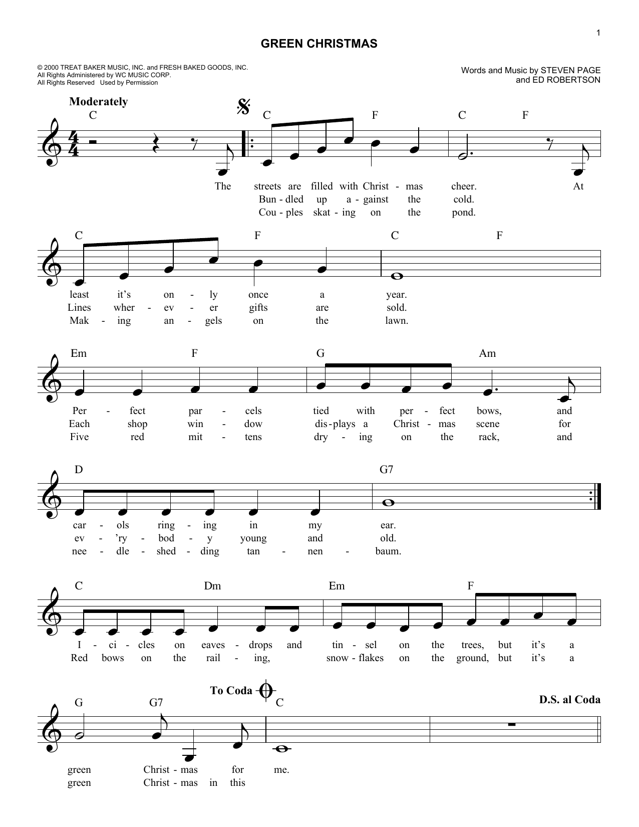 Download Barenaked Ladies Green Christmas Sheet Music and learn how to play Lead Sheet / Fake Book PDF digital score in minutes