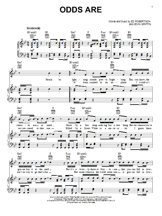 Download Barenaked Ladies Odds Are Sheet Music and learn how to play Piano, Vocal & Guitar (Right-Hand Melody) PDF digital score in minutes