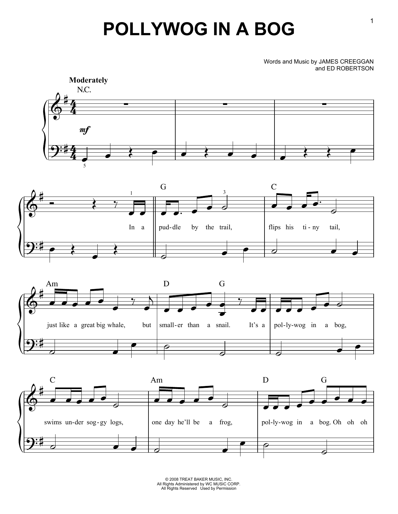 Download Barenaked Ladies Pollywog In A Bog Sheet Music and learn how to play Easy Piano PDF digital score in minutes
