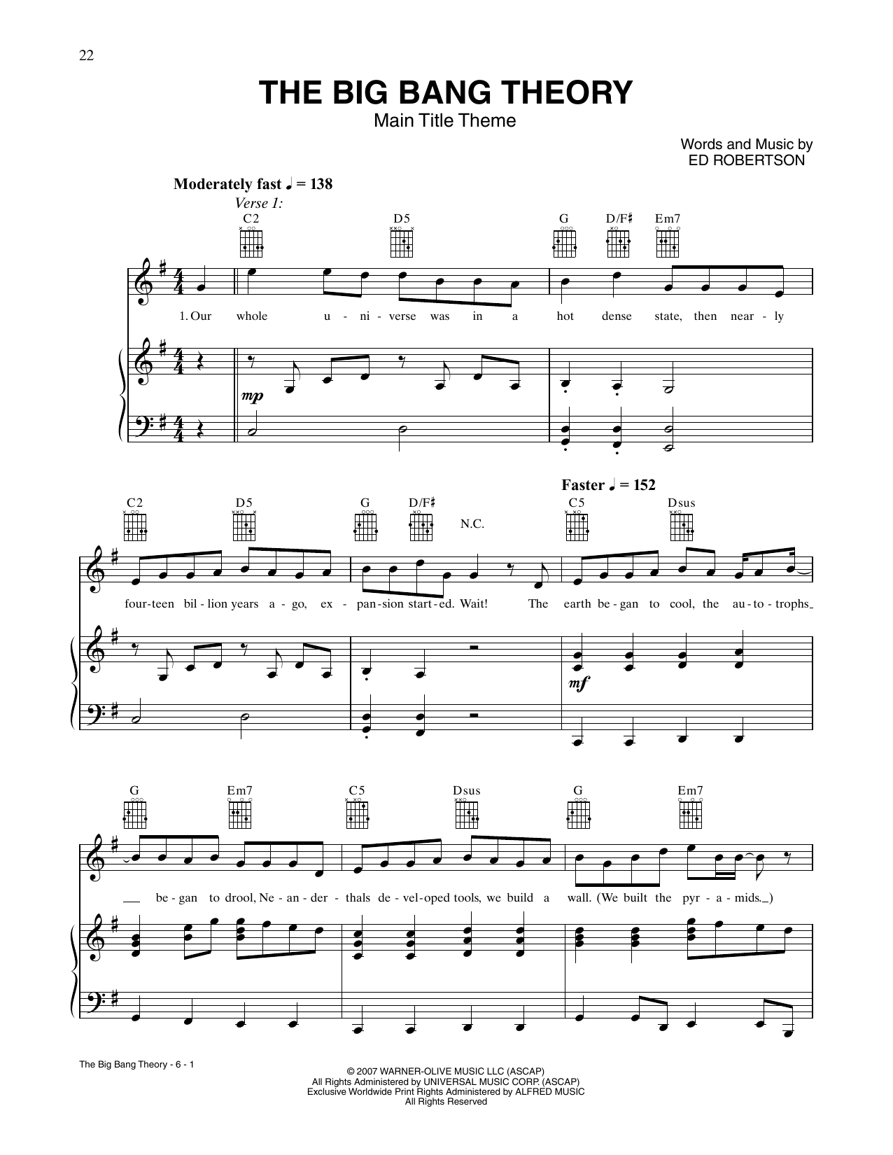 Download Barenaked Ladies The Big Bang Theory (Main Title Theme) (from The Big Bang Theory) Sheet Music and learn how to play Piano, Vocal & Guitar Chords (Right-Hand Melody) PDF digital score in minutes