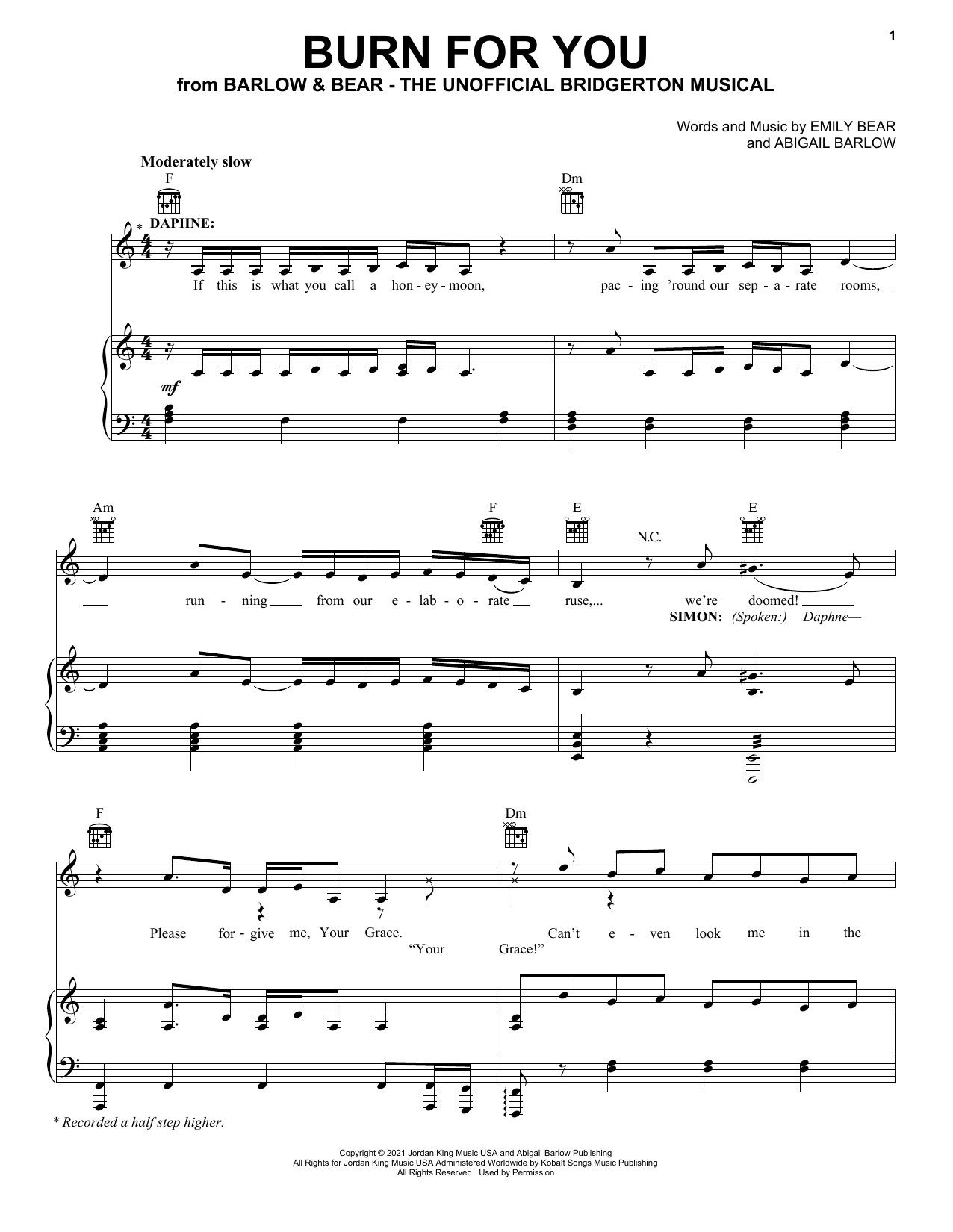 Download Barlow & Bear Burn For You (from The Unofficial Bridgerton Musical) Sheet Music and learn how to play Easy Piano PDF digital score in minutes