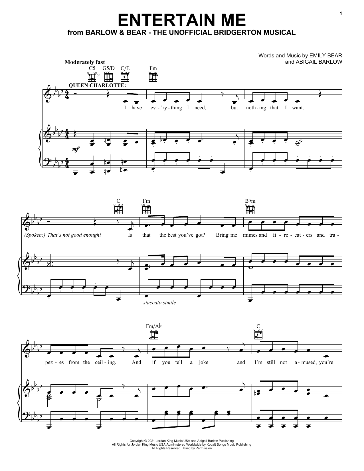 Download Barlow & Bear Entertain Me (from The Unofficial Bridgerton Musical) Sheet Music and learn how to play Easy Piano PDF digital score in minutes