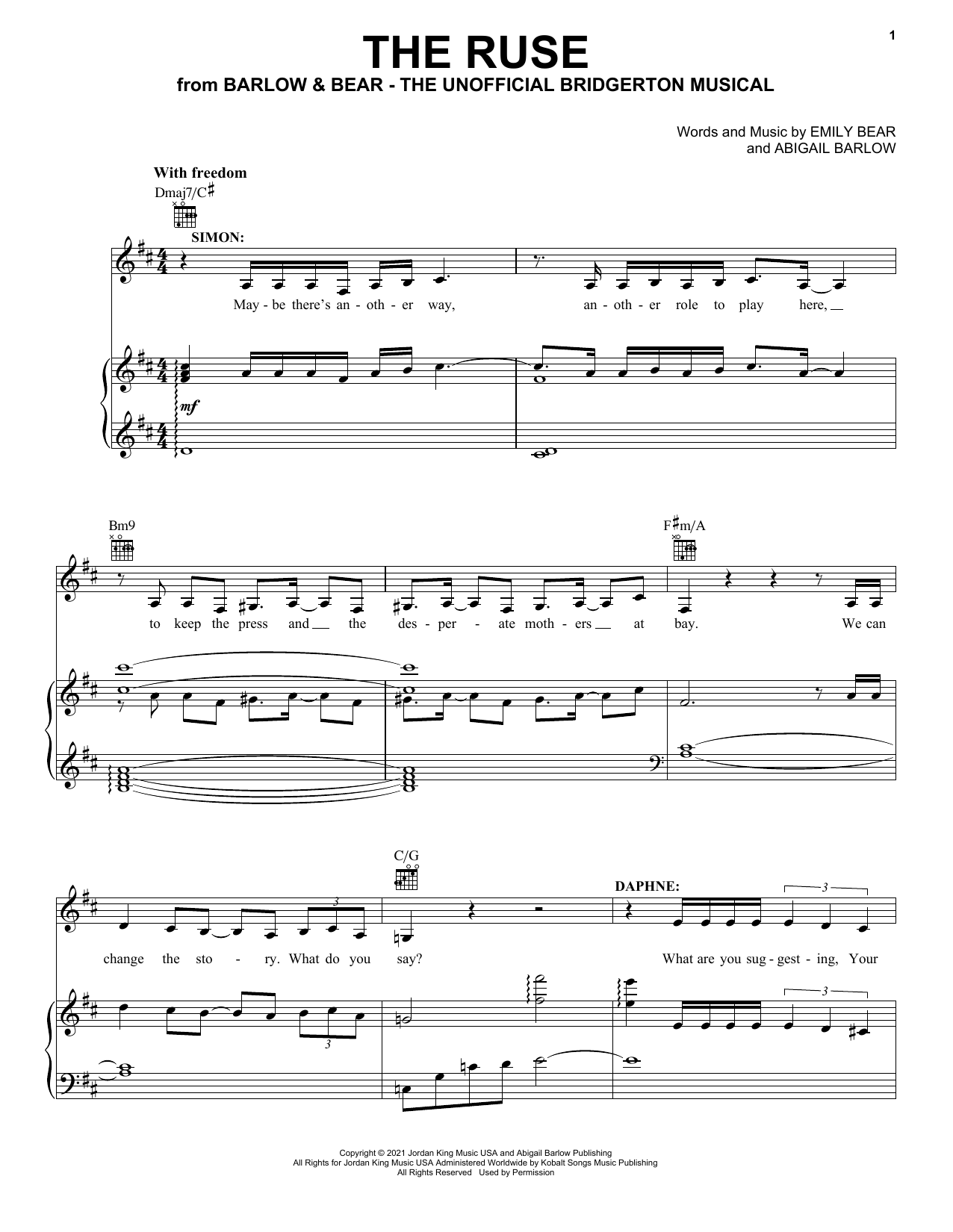 Download Barlow & Bear The Ruse (from The Unofficial Bridgerton Musical) Sheet Music and learn how to play Piano, Vocal & Guitar Chords (Right-Hand Melody) PDF digital score in minutes