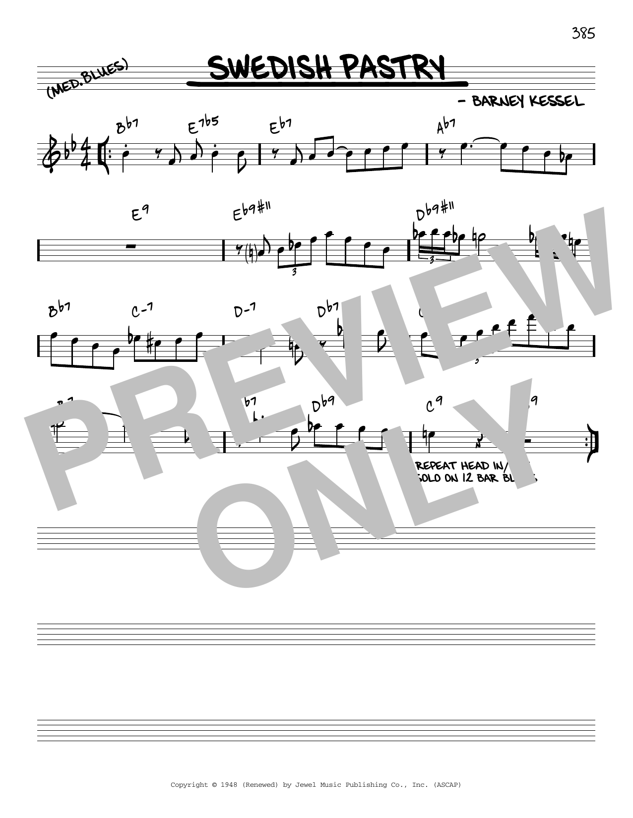 Download Barney Kessel Swedish Pastry [Reharmonized version] (arr. Jack Grassel) Sheet Music and learn how to play Real Book – Melody & Chords PDF digital score in minutes