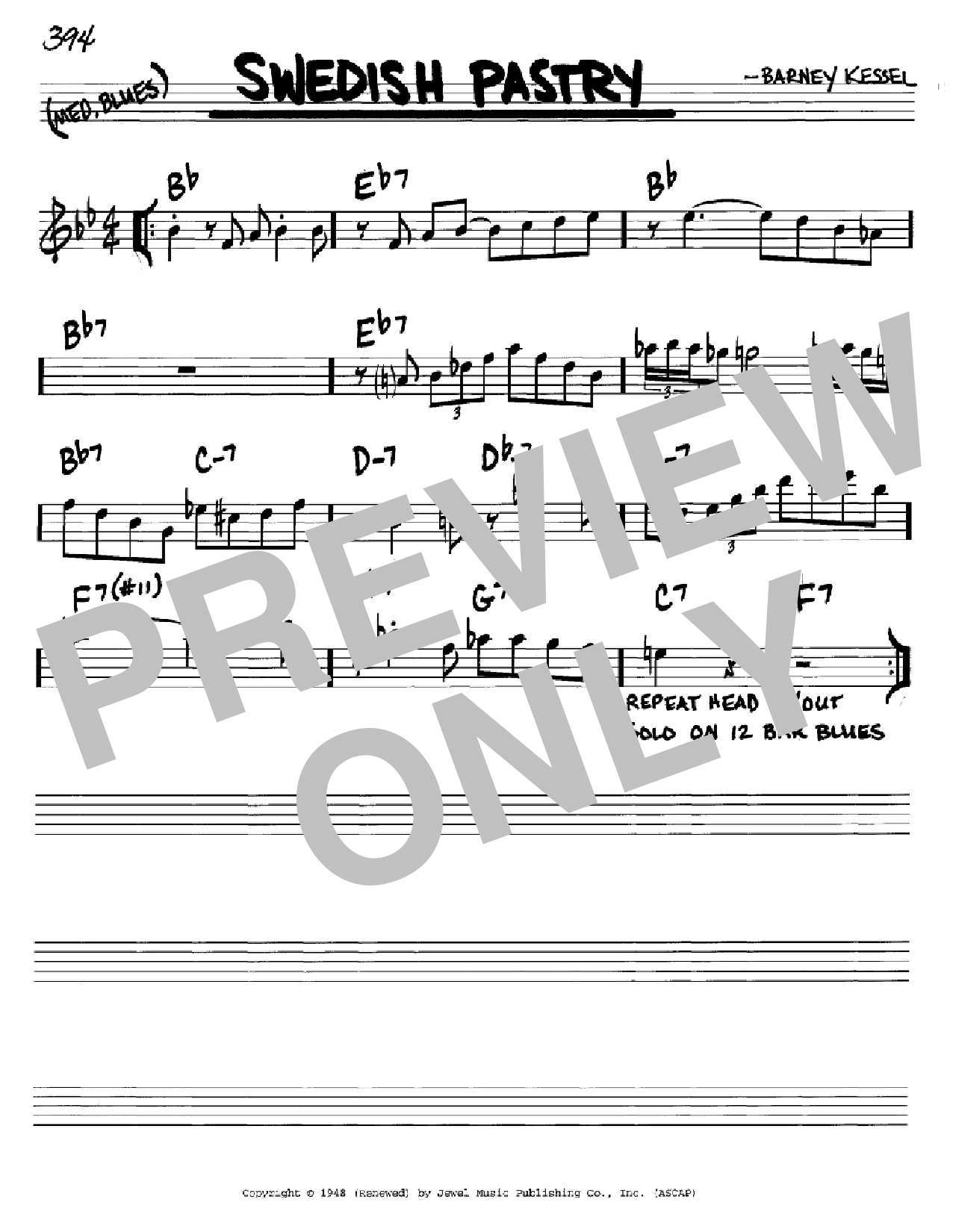 Download Barney Kessel Swedish Pastry Sheet Music and learn how to play Real Book - Melody & Chords - C Instruments PDF digital score in minutes