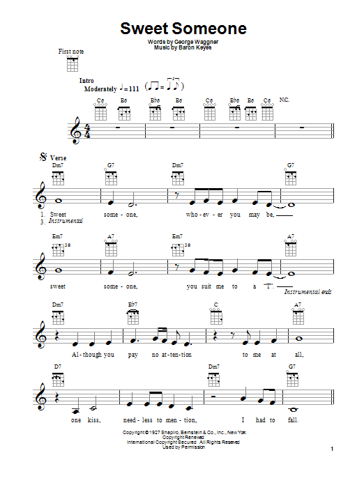 Download Baron Keyes Sweet Someone Sheet Music and learn how to play Ukulele with strumming patterns PDF digital score in minutes