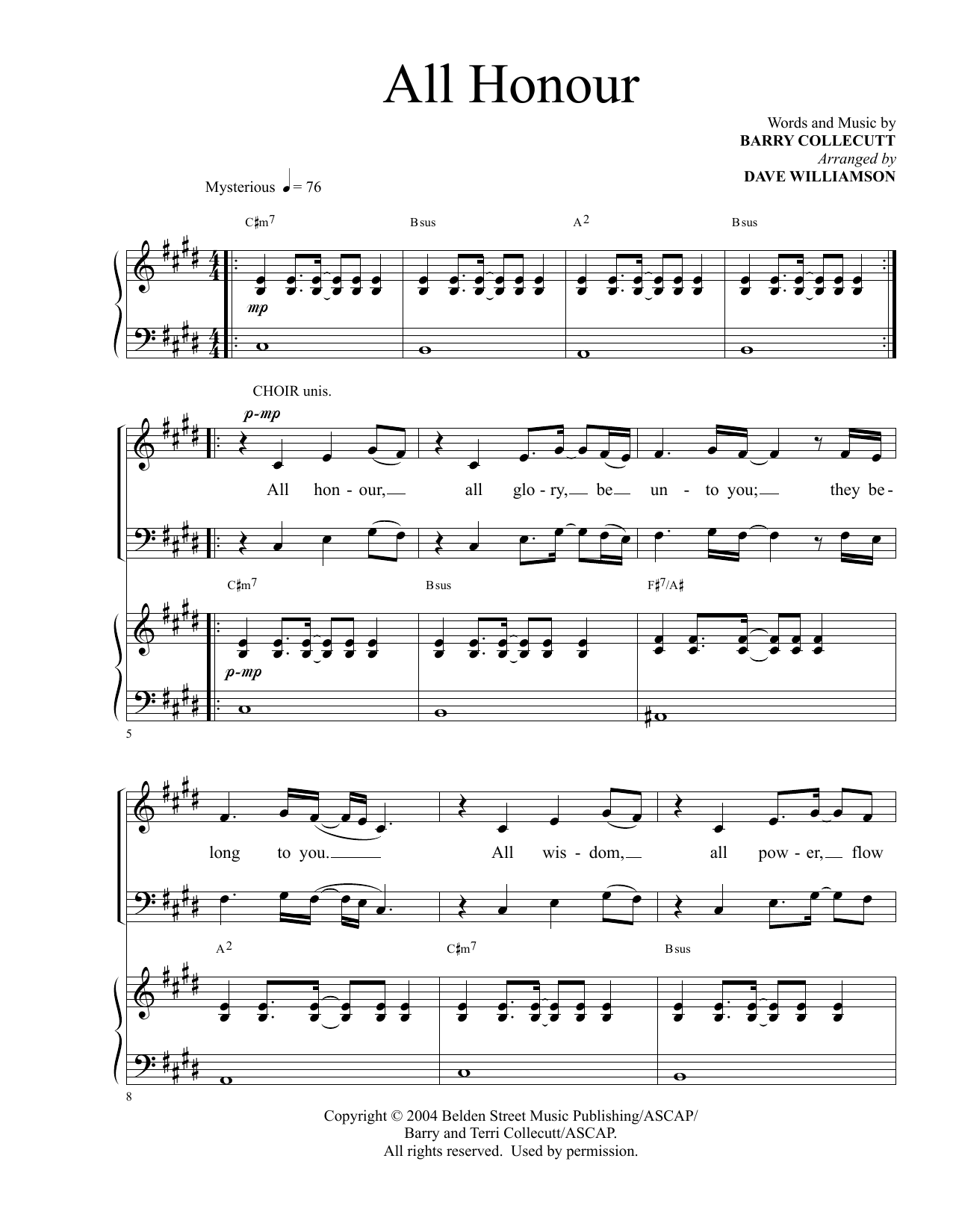 Download Barry & Terri Collecutt All Honour (arr. Dave Williamson) Sheet Music and learn how to play SATB Choir PDF digital score in minutes