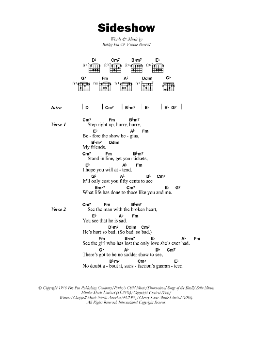 Download Barry Biggs Sideshow Sheet Music and learn how to play Lyrics & Chords PDF digital score in minutes