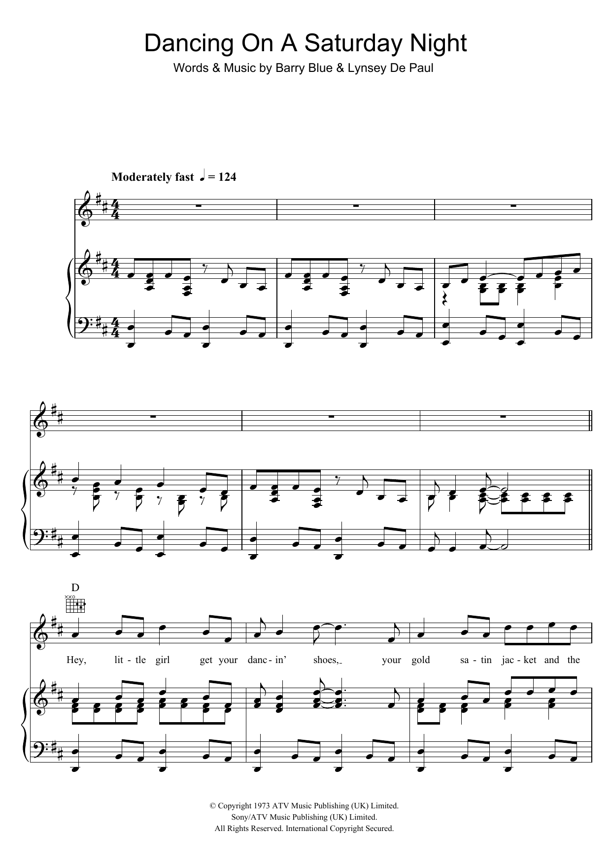 Download Barry Blue Dancing On A Saturday Night Sheet Music and learn how to play Piano, Vocal & Guitar (Right-Hand Melody) PDF digital score in minutes