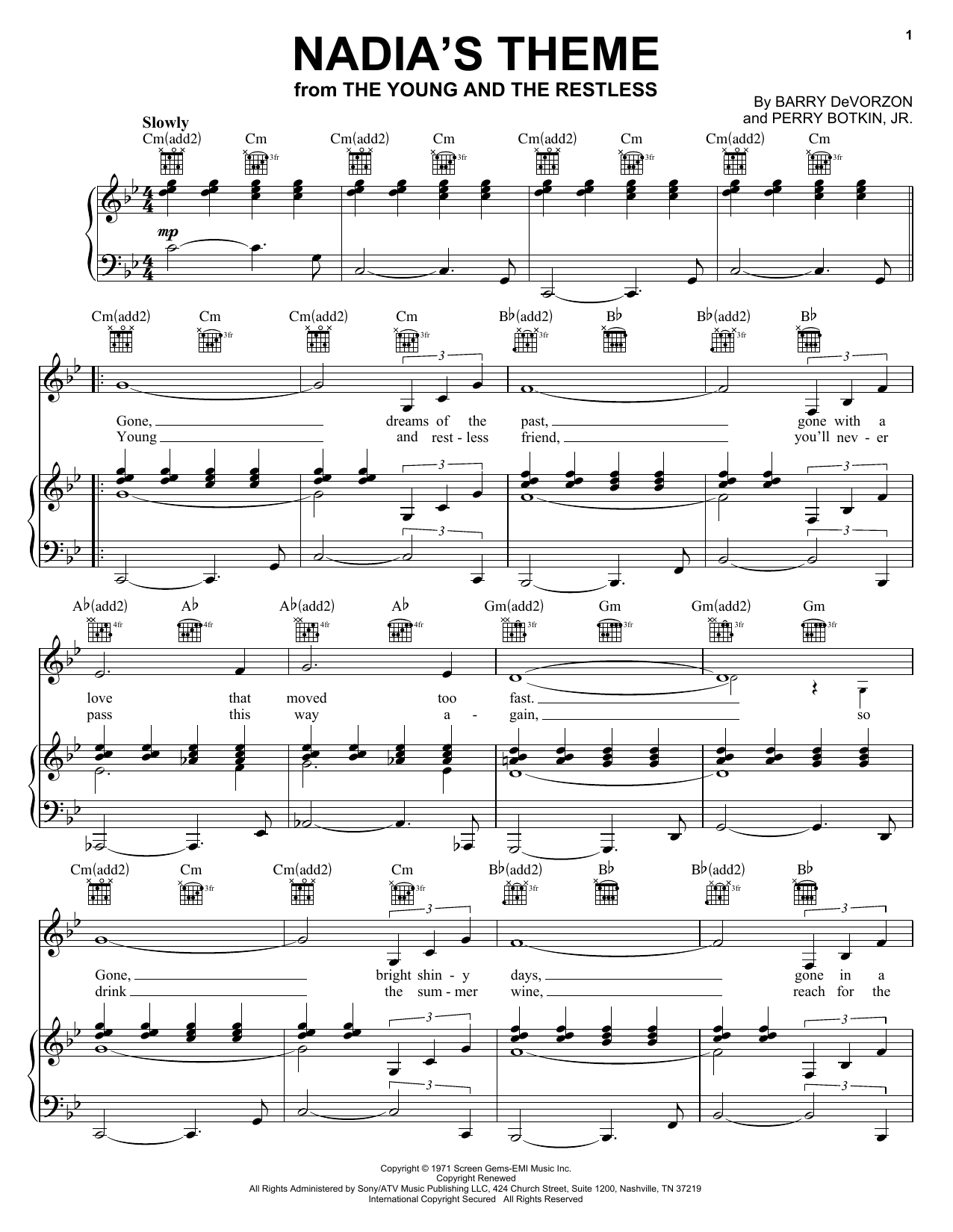 Download Barry DeVorzon & Perry Botkin Jr. Sheet Music and learn how to play Piano, Vocal & Guitar (Right-Hand Melody) PDF score in minutes