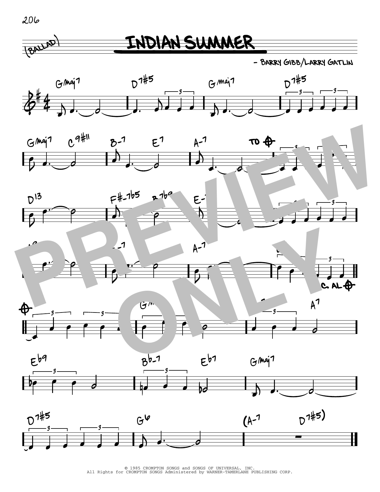 Download Barry Gibb Indian Summer Sheet Music and learn how to play Real Book – Melody & Chords PDF digital score in minutes