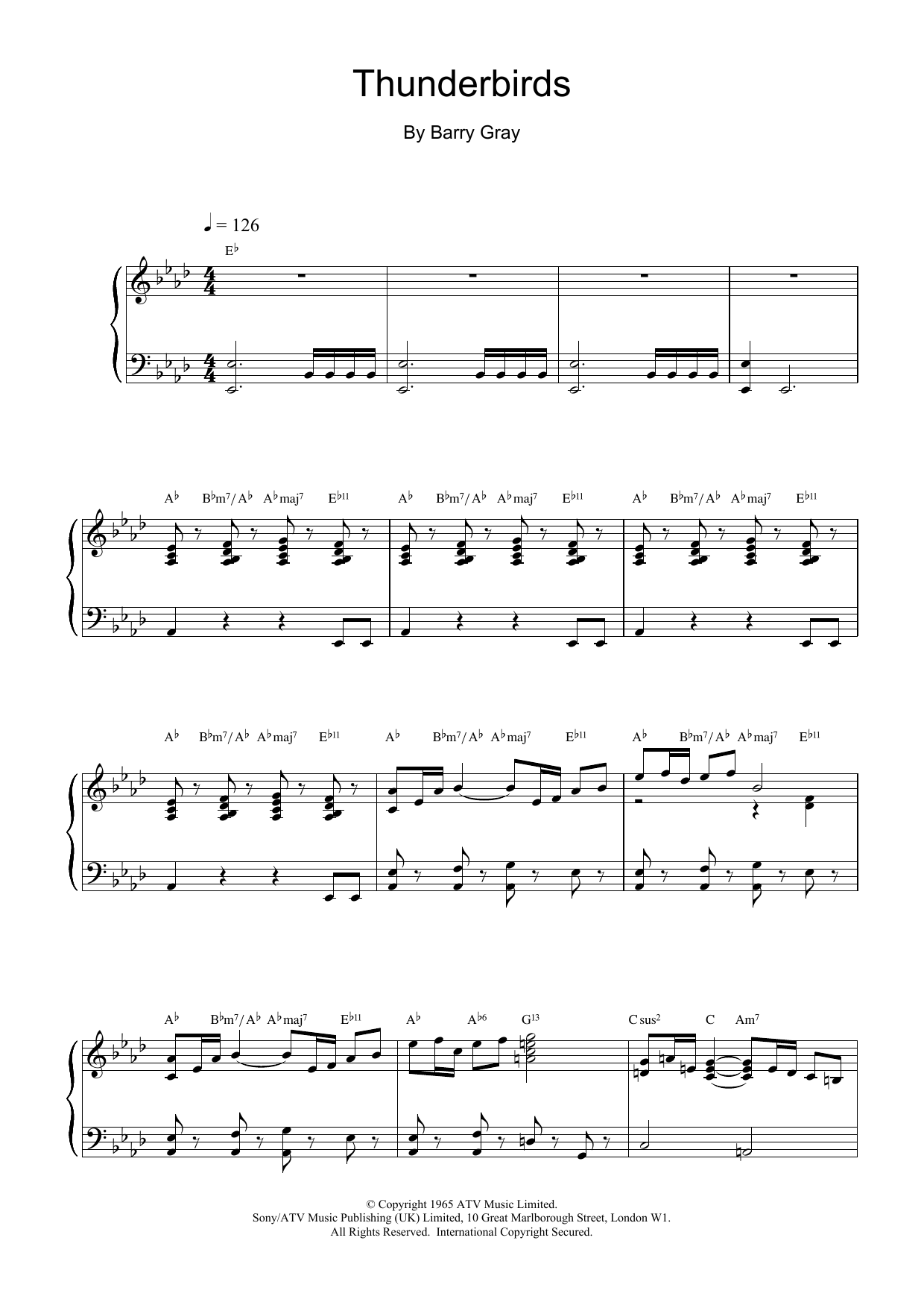 Download Barry Gray Thunderbirds Sheet Music and learn how to play Piano PDF digital score in minutes
