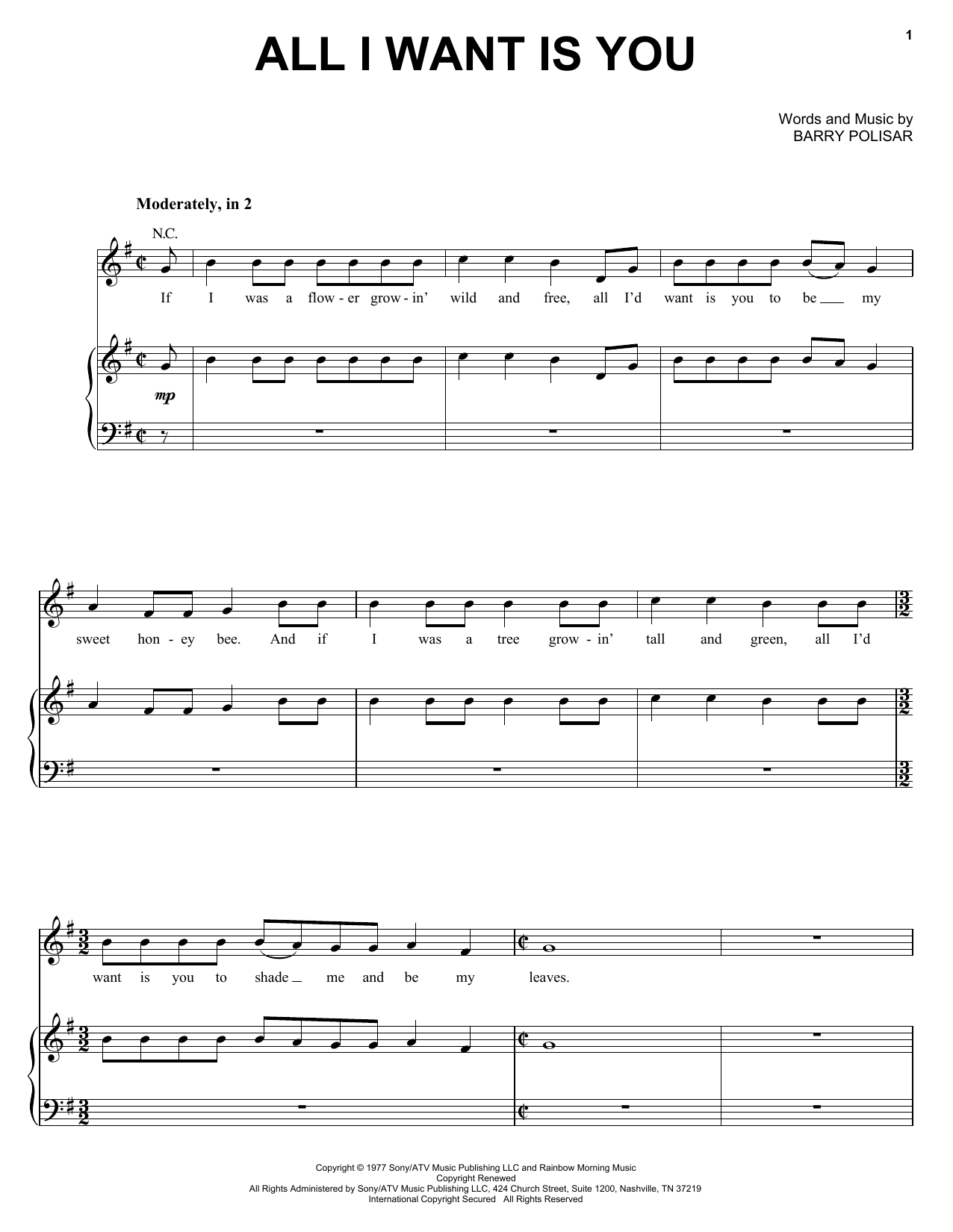 Download Barry Louis Polisar All I Want Is You Sheet Music and learn how to play Piano, Vocal & Guitar (Right-Hand Melody) PDF digital score in minutes