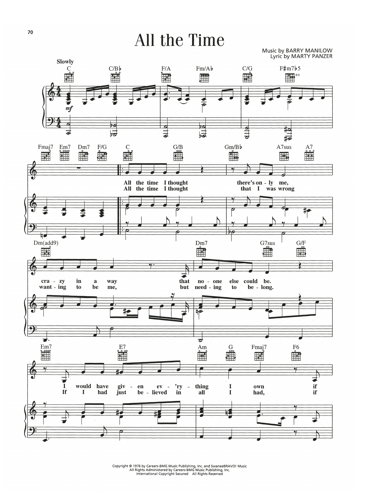 Download Barry Manilow All The Time Sheet Music and learn how to play Piano, Vocal & Guitar Chords (Right-Hand Melody) PDF digital score in minutes