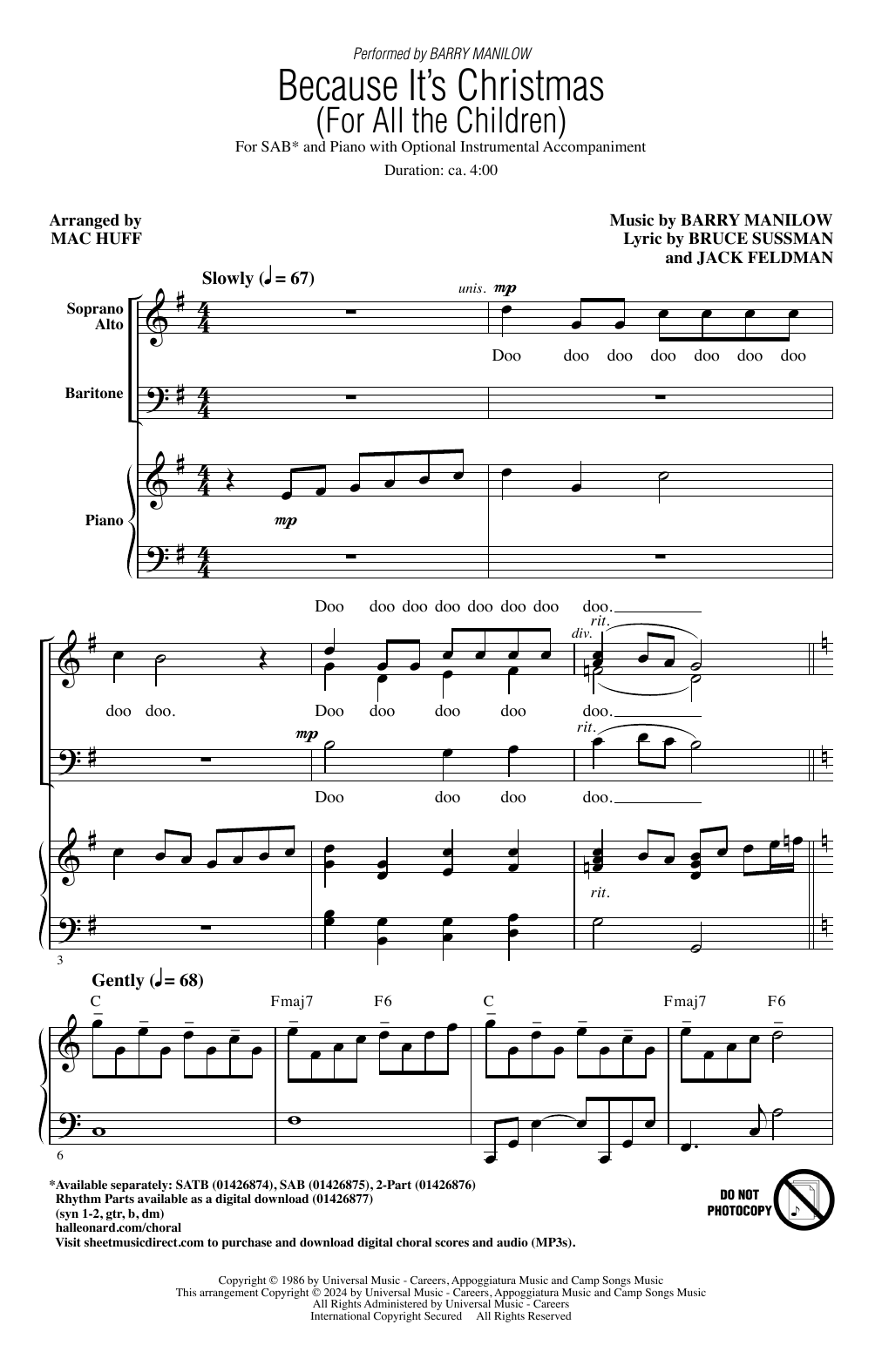 Download Barry Manilow Because It's Christmas (For All the Children) (arr. Mac Huff) Sheet Music and learn how to play SATB Choir PDF digital score in minutes