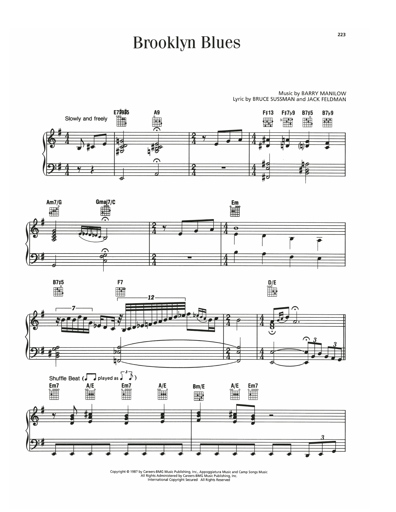 Download Barry Manilow Brooklyn Blues Sheet Music and learn how to play Piano, Vocal & Guitar Chords (Right-Hand Melody) PDF digital score in minutes