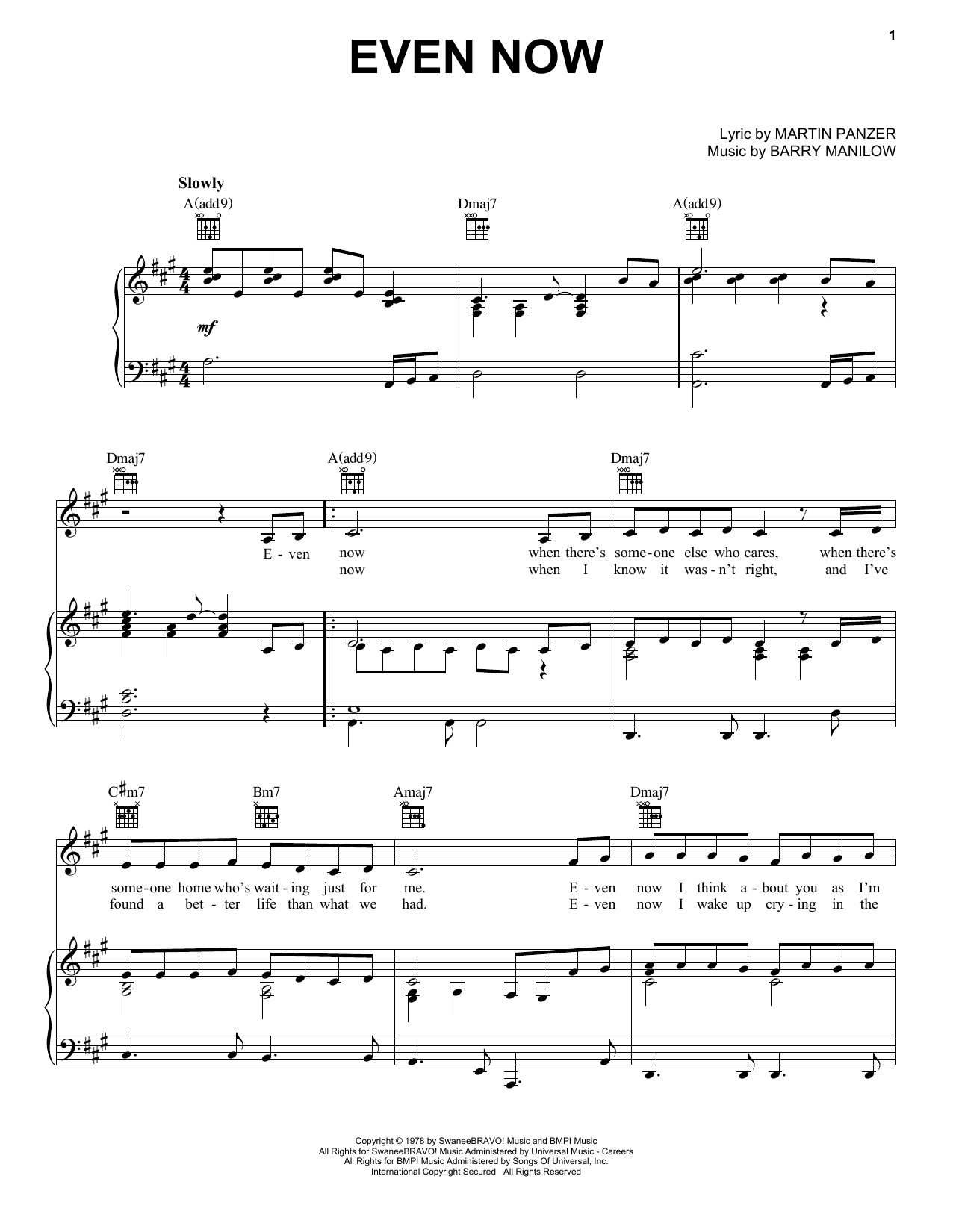 Download Barry Manilow Even Now Sheet Music and learn how to play Piano, Vocal & Guitar (Right-Hand Melody) PDF digital score in minutes