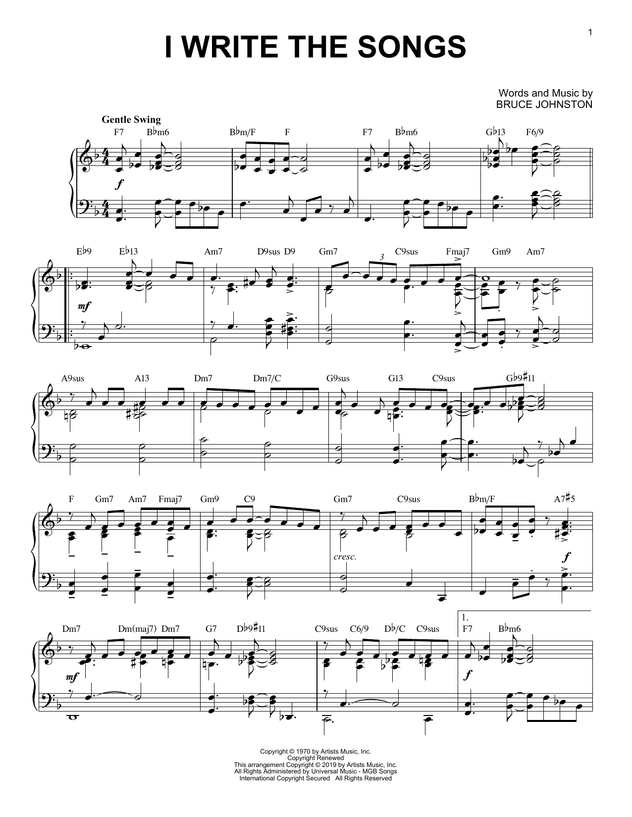 Download Barry Manilow I Write The Songs [Jazz version] Sheet Music and learn how to play Piano Solo PDF digital score in minutes