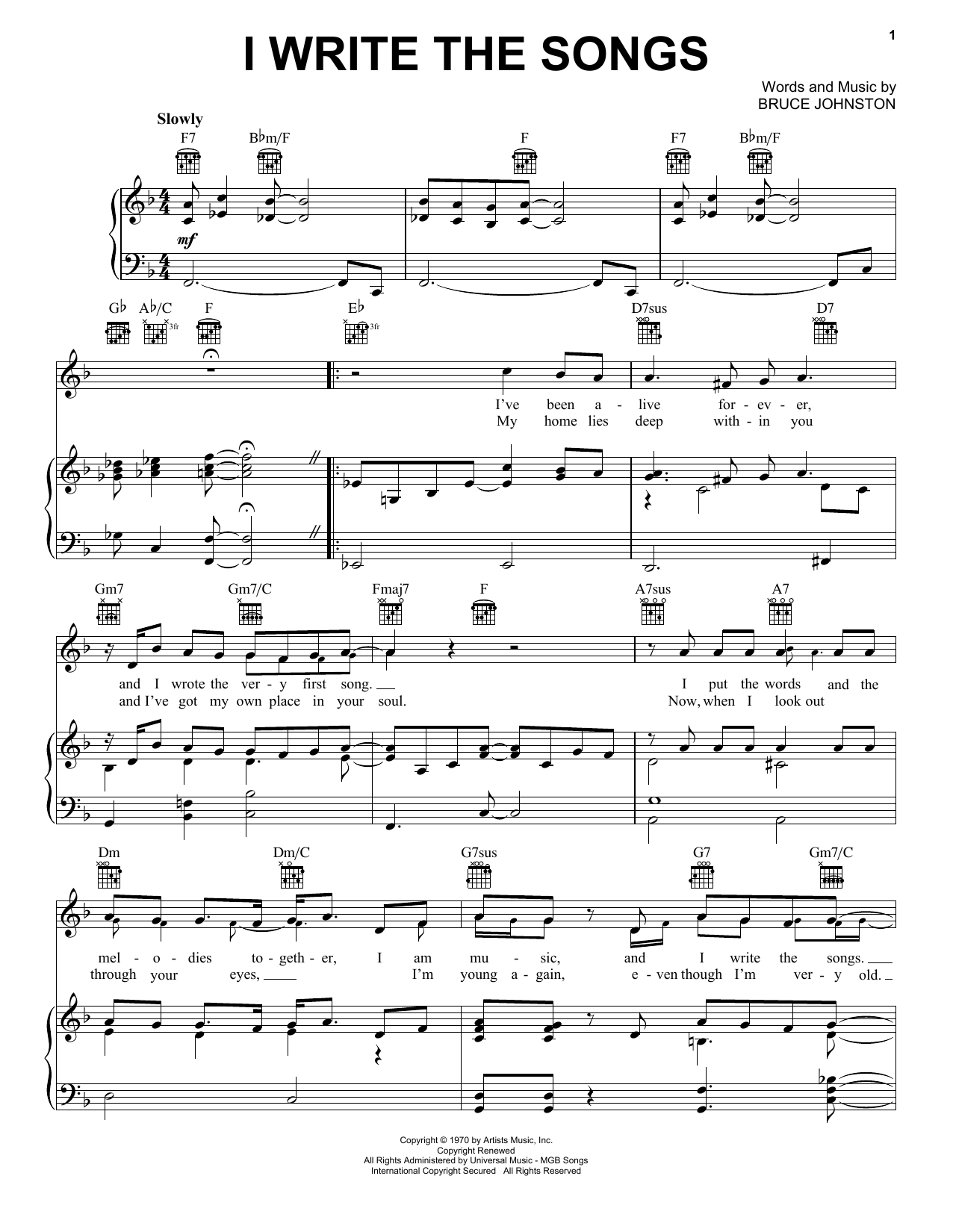 Download Barry Manilow I Write The Songs Sheet Music and learn how to play Piano, Vocal & Guitar (Right-Hand Melody) PDF digital score in minutes