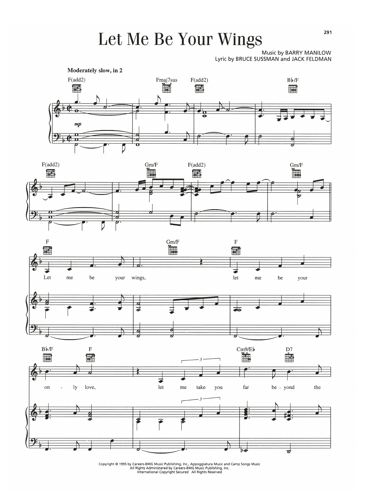 Download Barry Manilow Let Me Be Your Wings (from Thumbelina) Sheet Music and learn how to play Piano, Vocal & Guitar Chords (Right-Hand Melody) PDF digital score in minutes