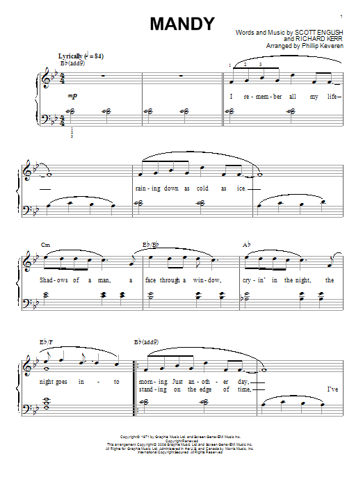 Download Barry Manilow Mandy Sheet Music and learn how to play Piano PDF digital score in minutes