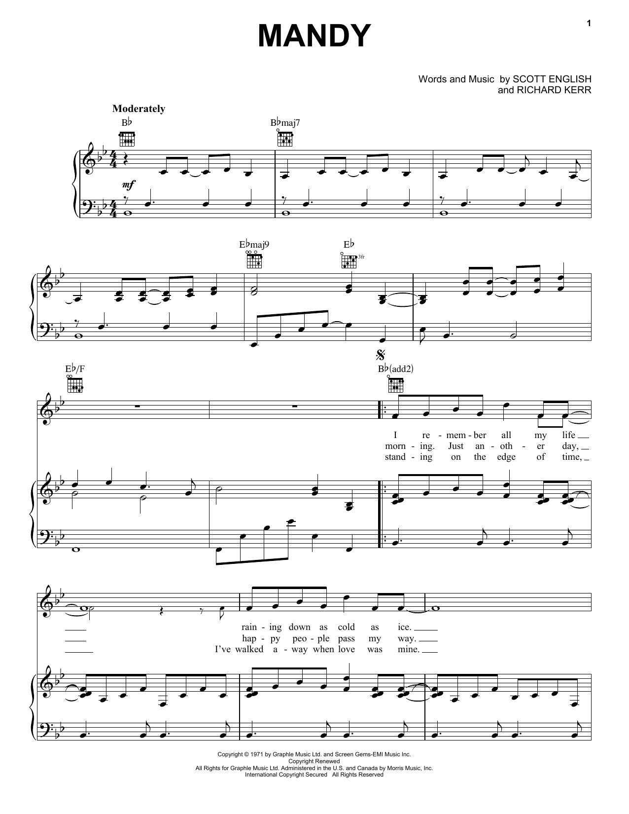 Download Barry Manilow Mandy Sheet Music and learn how to play Solo Guitar PDF digital score in minutes