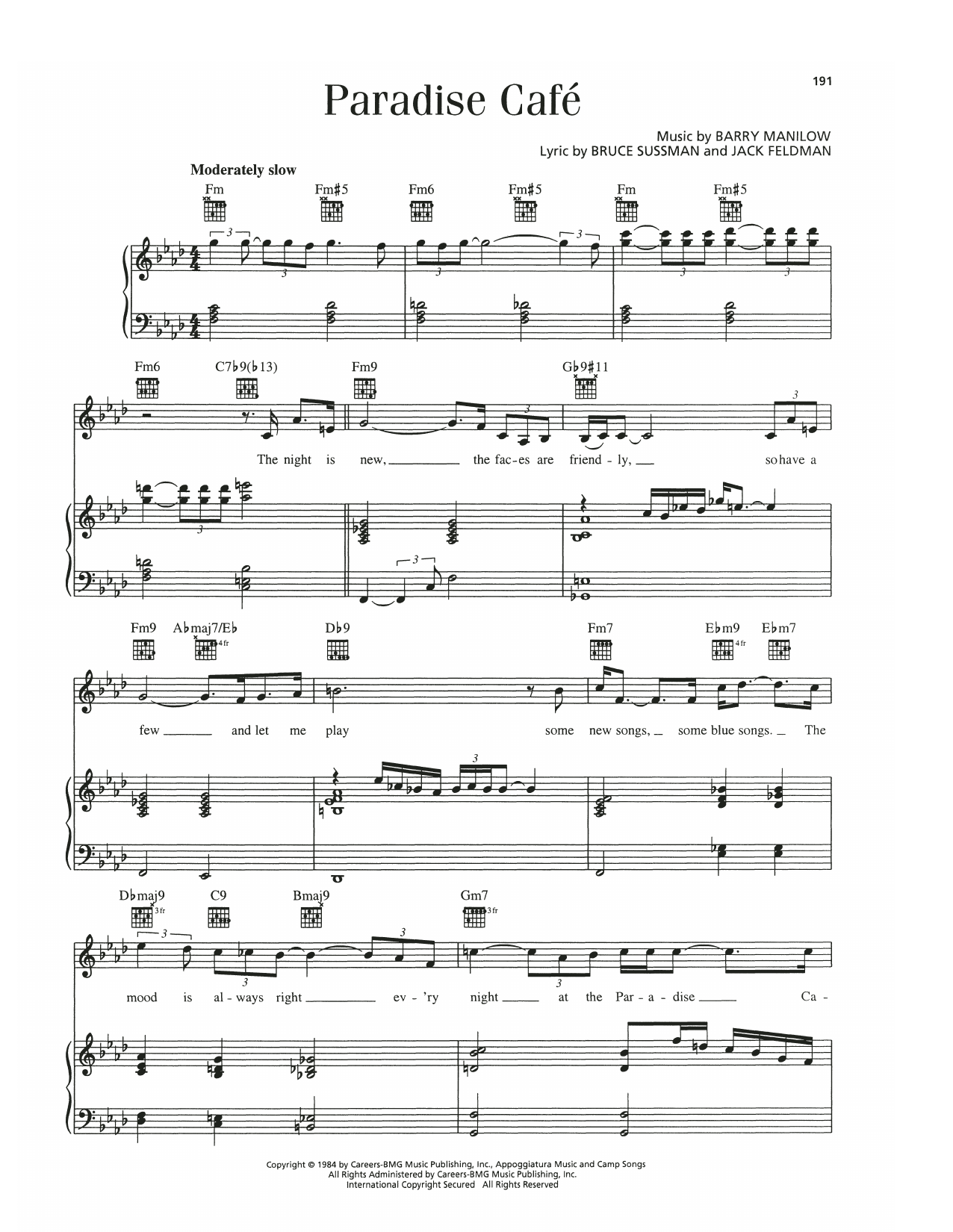 Download Barry Manilow Paradise Cafe Sheet Music and learn how to play Piano, Vocal & Guitar Chords (Right-Hand Melody) PDF digital score in minutes