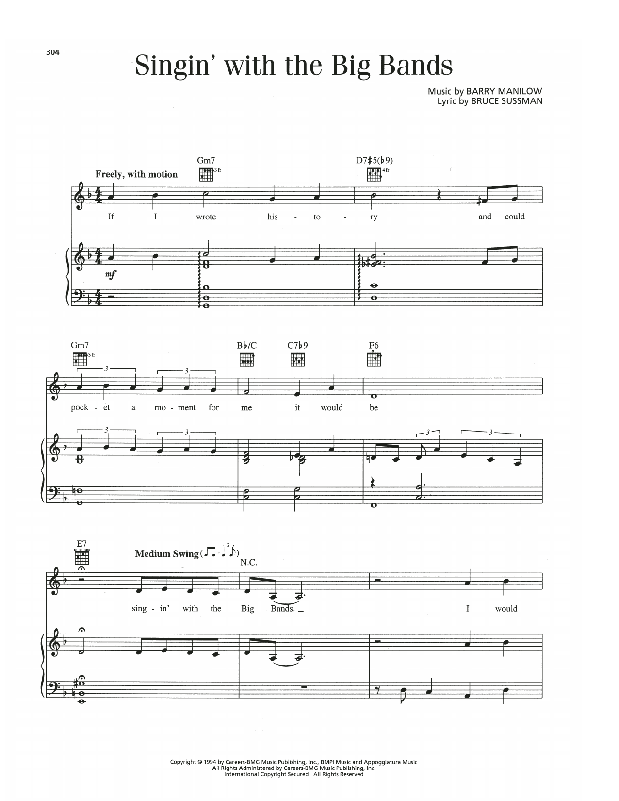 Download Barry Manilow Singin' With The Big Bands Sheet Music and learn how to play Piano, Vocal & Guitar Chords (Right-Hand Melody) PDF digital score in minutes