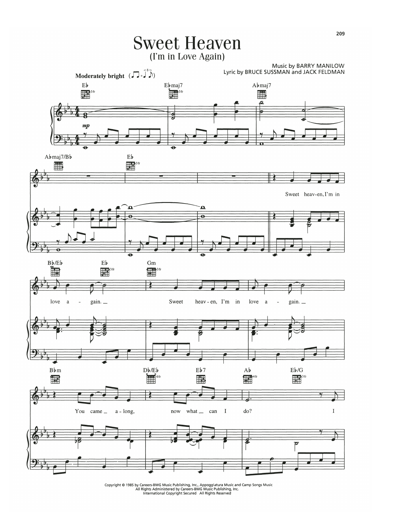 Download Barry Manilow Sweet Heaven (I'm In Love Again) Sheet Music and learn how to play Piano, Vocal & Guitar Chords (Right-Hand Melody) PDF digital score in minutes